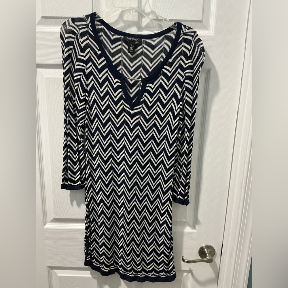 White House Black Market Black and White Long Sleeve Sheath Dress